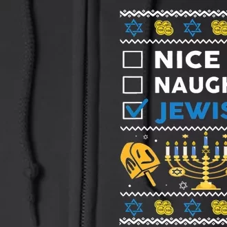 Nice Naughty Jewish Ugly Hanukkah Sweater Chanukah Jew Xmas Full Zip Hoodie