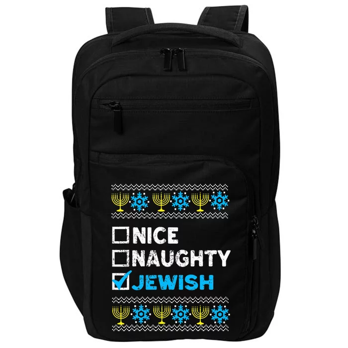 Nice Naughty Jewish Ugly Hanukkah Sweater Chanukah Jew Impact Tech Backpack