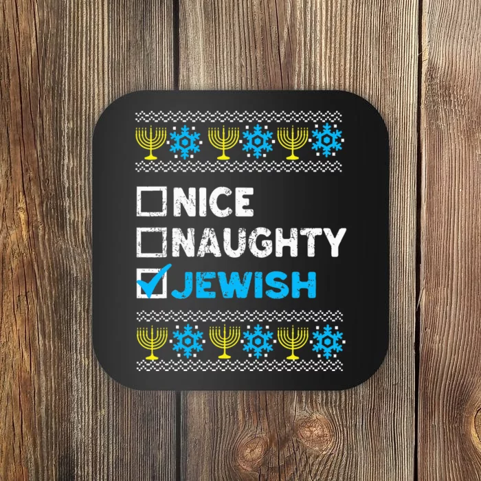 Nice Naughty Jewish Ugly Hanukkah Sweater Chanukah Jew Coaster