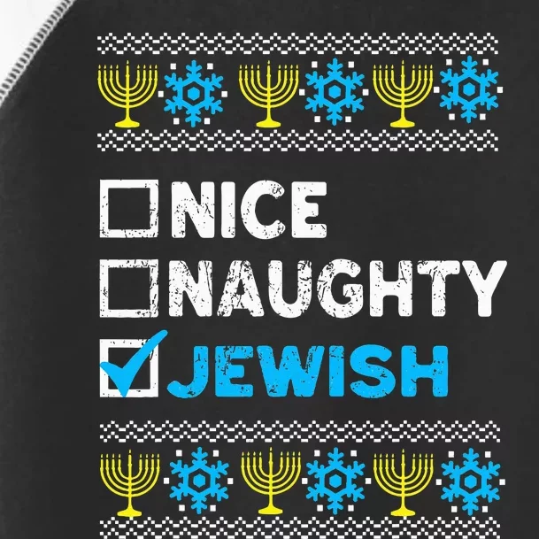 Nice Naughty Jewish Ugly Hanukkah Sweater Chanukah Jew Toddler Fine Jersey T-Shirt