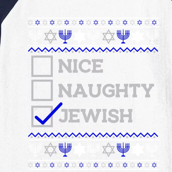 Nice Naughty Jewish Christmas Hanukkah Santa Claus List Gift Baseball Sleeve Shirt