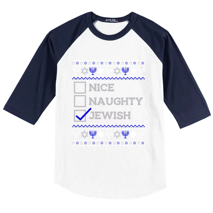 Nice Naughty Jewish Christmas Hanukkah Santa Claus List Gift Baseball Sleeve Shirt