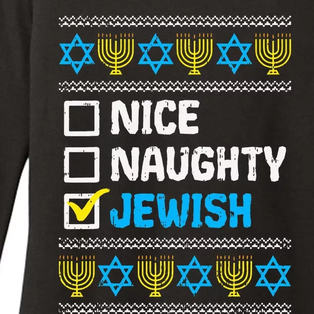 Nice Naughty Jewish Ugly Hanukkah Sweater Chanukah Jew Gift Womens CVC Long Sleeve Shirt