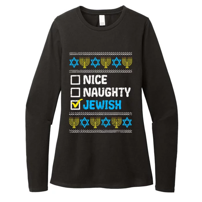 Nice Naughty Jewish Ugly Hanukkah Sweater Chanukah Jew Gift Womens CVC Long Sleeve Shirt