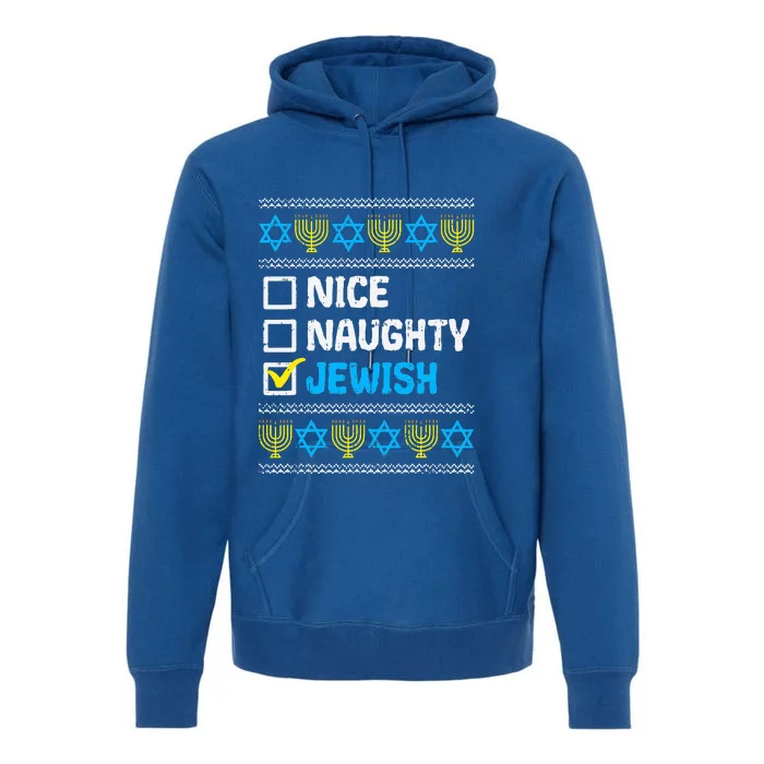 Nice Naughty Jewish Ugly Hanukkah Sweater Chanukah Jew Gift Premium Hoodie