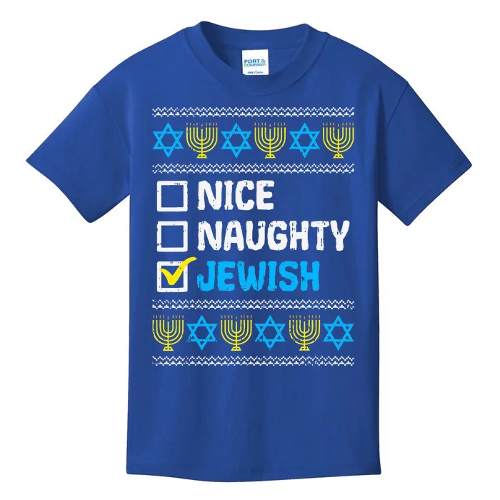 Nice Naughty Jewish Ugly Hanukkah Sweater Chanukah Jew Gift Kids T-Shirt