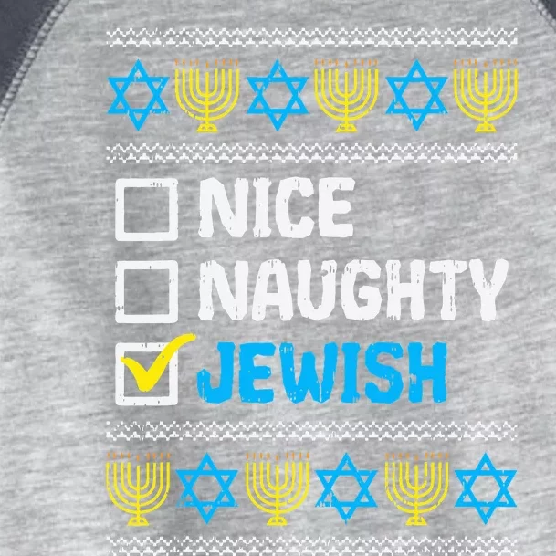 Nice Naughty Jewish Ugly Hanukkah Sweater Chanukah Jew Gift Toddler Fine Jersey T-Shirt