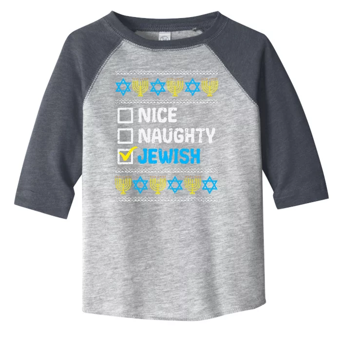 Nice Naughty Jewish Ugly Hanukkah Sweater Chanukah Jew Gift Toddler Fine Jersey T-Shirt