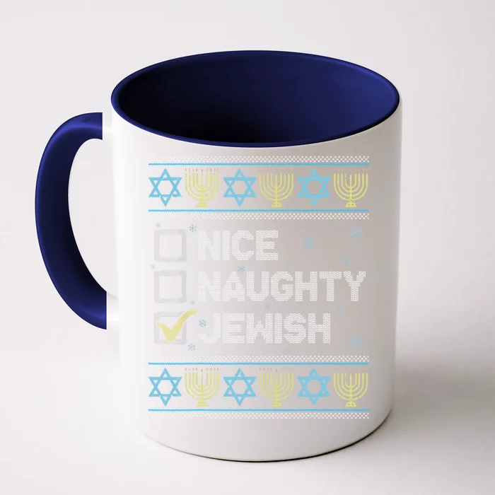 Nice Naughty Jewish Ugly Hanukkah Sweater Chanukah Jew Front & Back Coffee Mug