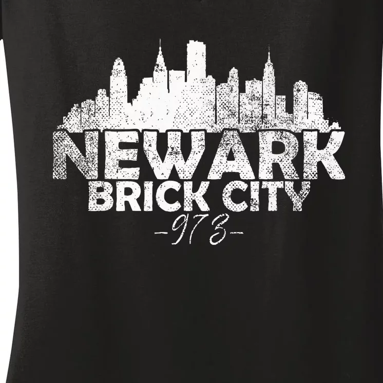 Newark New Jersey Nj Brick City Skyline Women's V-Neck T-Shirt