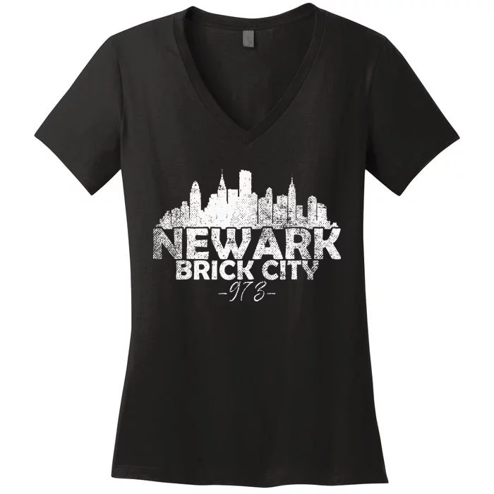 Newark New Jersey Nj Brick City Skyline Women's V-Neck T-Shirt