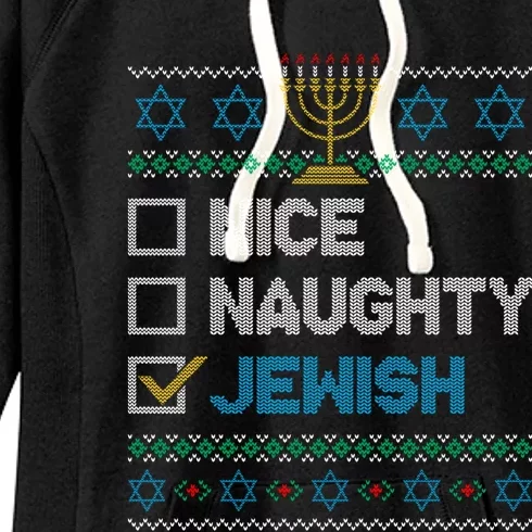 Nice Naughty Jewish Ugly Christmas Sweater Funny Hanukkah Gift Women's Fleece Hoodie