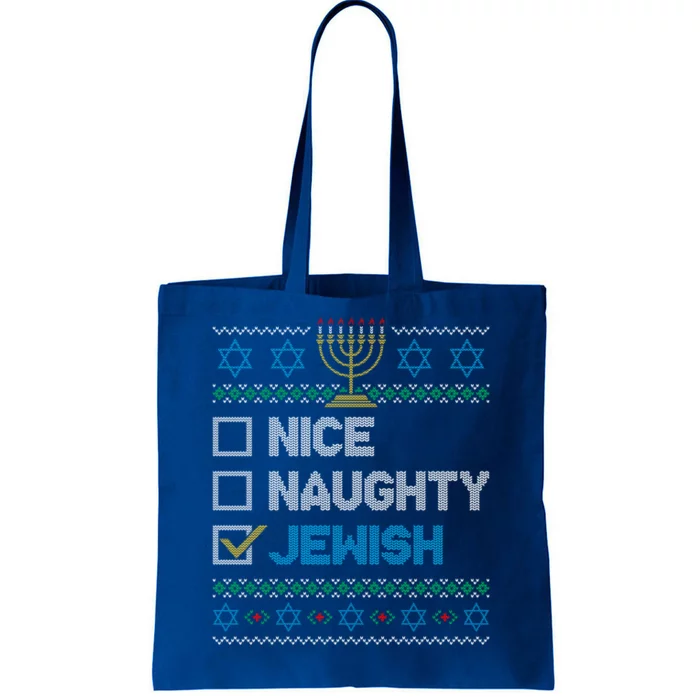 Nice Naughty Jewish Ugly Christmas Sweater Funny Hanukkah Gift Tote Bag