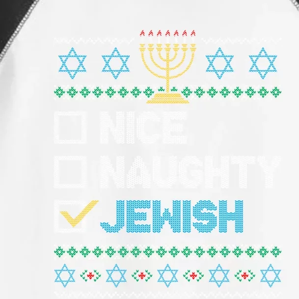 Nice Naughty Jewish Ugly Christmas Sweater Funny Hanukkah Gift Toddler Fine Jersey T-Shirt