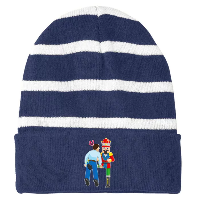 Naughty Nutcracker Kicks & Cracks ManS Nuts Striped Beanie with Solid Band