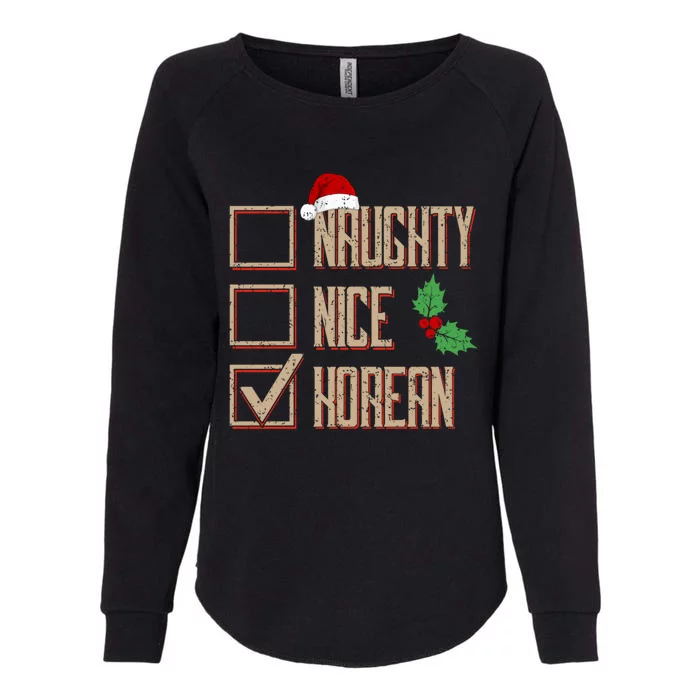 Naughty Nice Korean Christmas Cute Gift Korea Santa Hat Xmas Gift Womens California Wash Sweatshirt