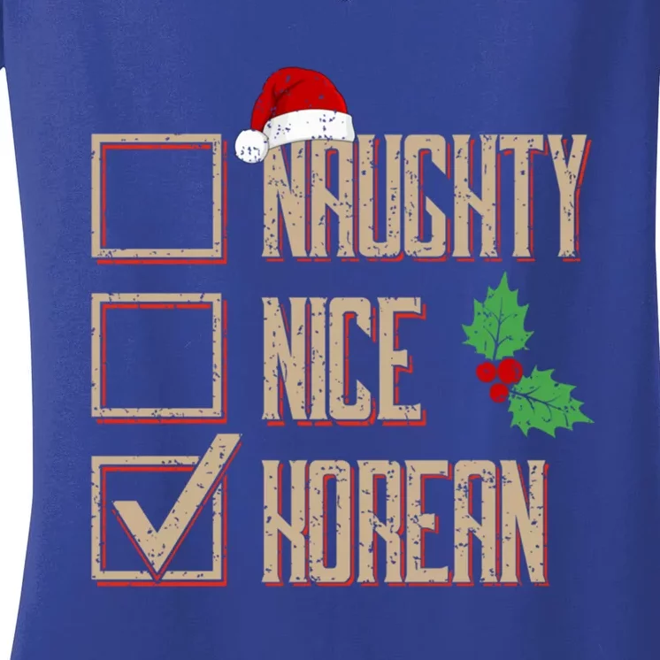 Naughty Nice Korean Christmas Cute Gift Korea Santa Hat Xmas Gift Women's V-Neck T-Shirt