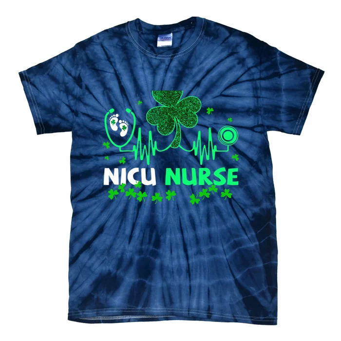 NICU Nurse Life Stethoscope Shamrock Happy St Patricks Day Tie-Dye T-Shirt