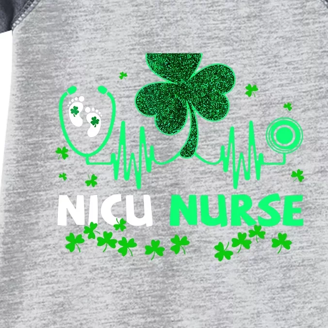 NICU Nurse Life Stethoscope Shamrock Happy St Patricks Day Infant Baby Jersey Bodysuit