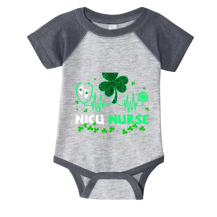 NICU Nurse Life Stethoscope Shamrock Happy St Patricks Day Infant Baby Jersey Bodysuit