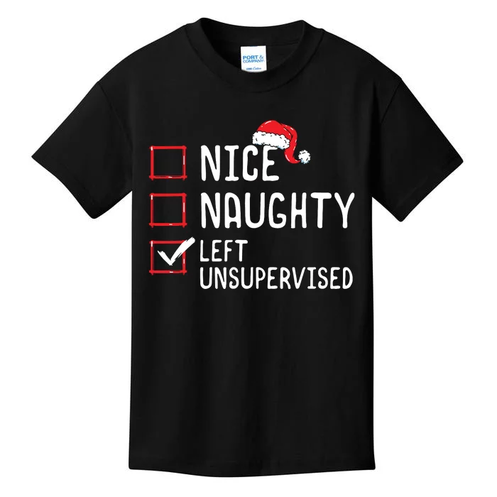 Nice Naughty Left Unsupervised Christmas List Kids T-Shirt