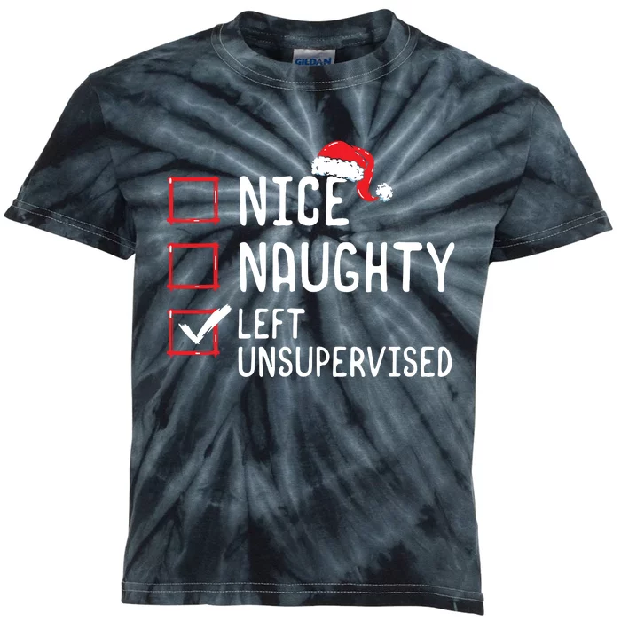 Nice Naughty Left Unsupervised Christmas List Kids Tie-Dye T-Shirt