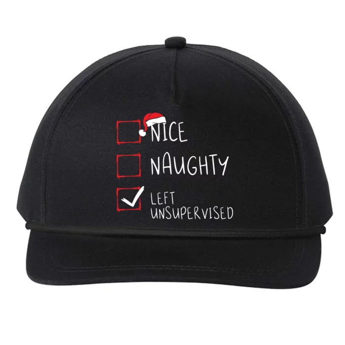 Nice Naughty Left Unsupervised Christmas List Santa Claus Snapback Five-Panel Rope Hat