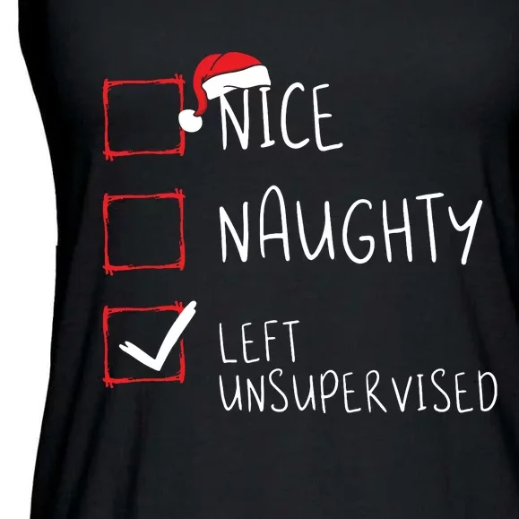 Nice Naughty Left Unsupervised Christmas List Santa Claus Ladies Essential Flowy Tank