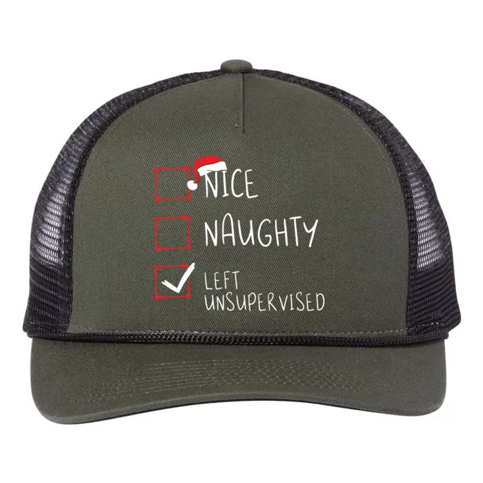 Nice Naughty Left Unsupervised Christmas List Santa Claus Retro Rope Trucker Hat Cap