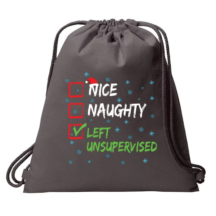 Nice Naughty Left Unsupervised Christmas List Drawstring Bag