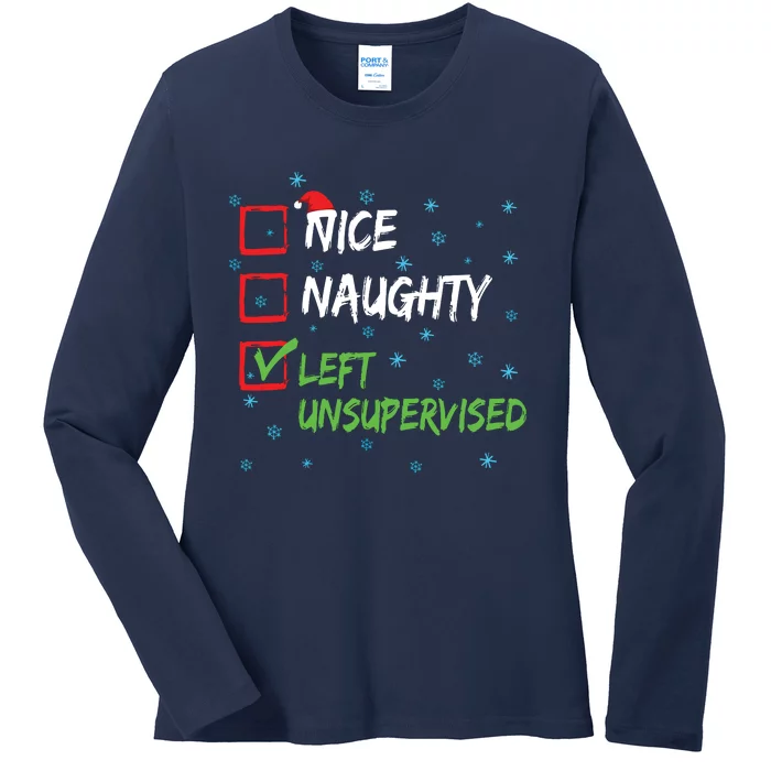 Nice Naughty Left Unsupervised Christmas List Ladies Long Sleeve Shirt