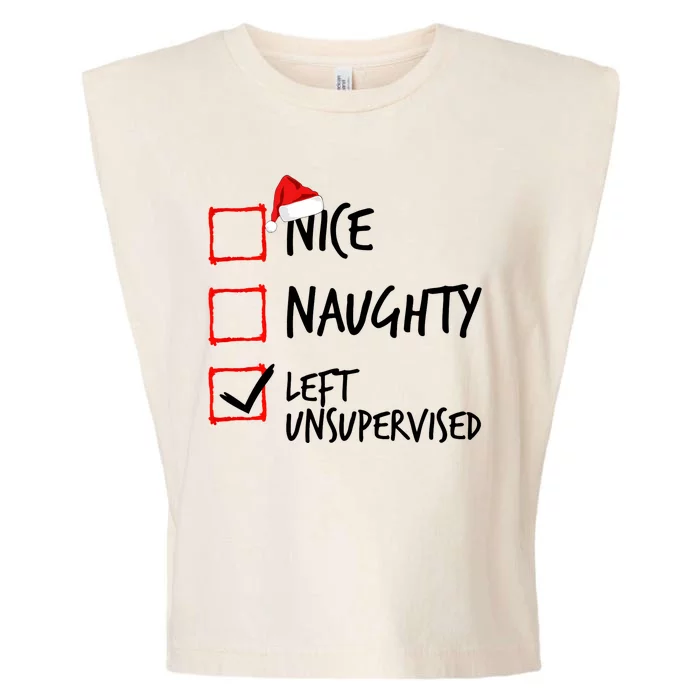 Nice Naughty List Left Unsupervised Funny Christmas Family Garment-Dyed Women's Muscle Tee