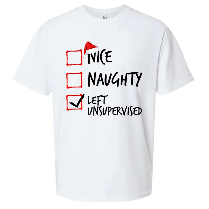 Nice Naughty List Left Unsupervised Funny Christmas Family Sueded Cloud Jersey T-Shirt