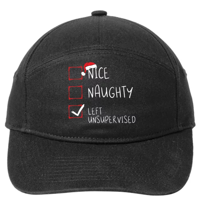 Nice Naughty Left Unsupervised Christmas List Santa Claus 7-Panel Snapback Hat