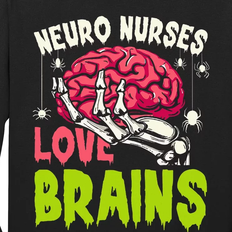 Neuro Nurses Love Brains Skeleton Halloween Nurse Tall Long Sleeve T-Shirt