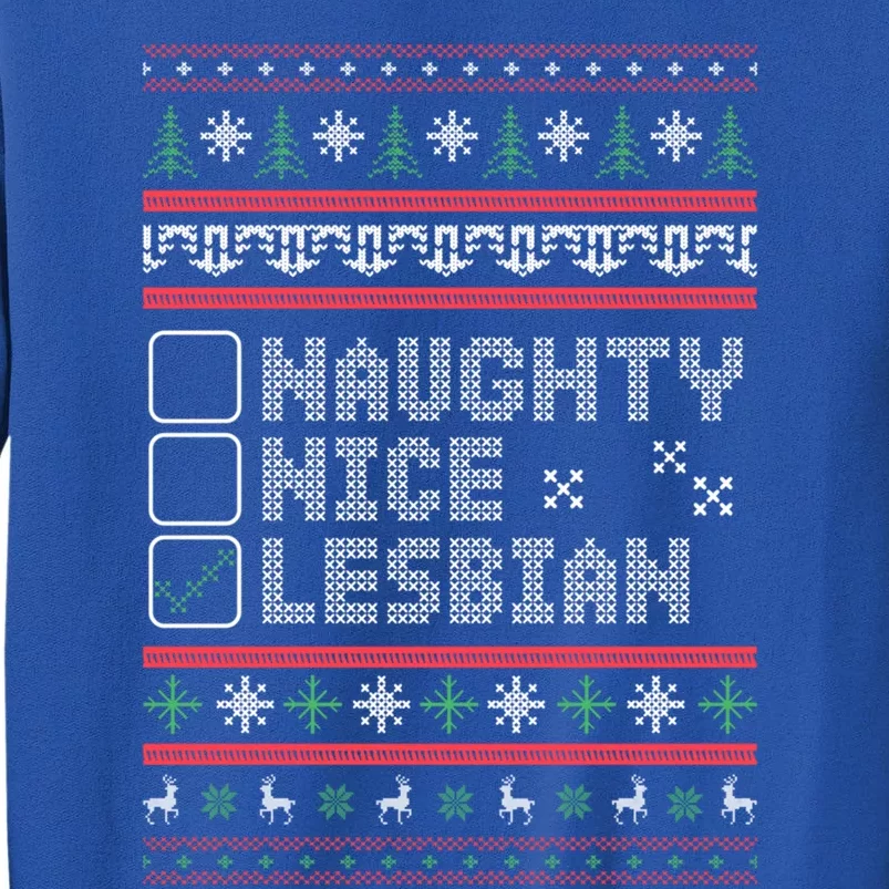 Naught Nice Lesbian Pride Funny Ugly Christmas Theme Party Gift Tall Sweatshirt