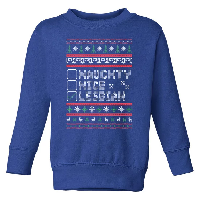 Naught Nice Lesbian Pride Funny Ugly Christmas Theme Party Gift Toddler Sweatshirt