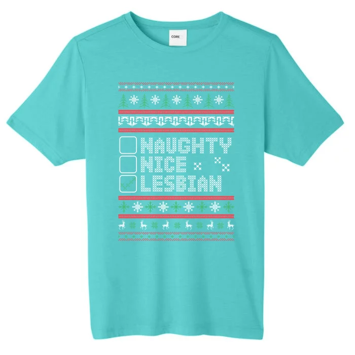 Naught Nice Lesbian Pride Funny Ugly Christmas Theme Party Gift ChromaSoft Performance T-Shirt