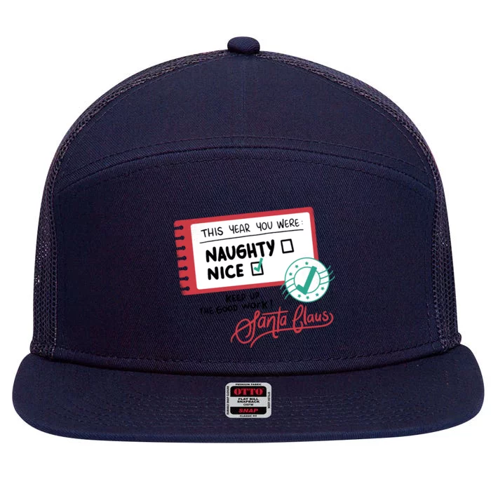 Naughty Nice List Santa 7 Panel Mesh Trucker Snapback Hat