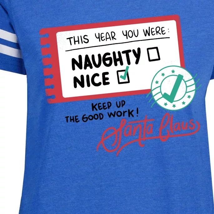 Naughty Nice List Santa Enza Ladies Jersey Football T-Shirt