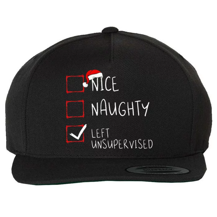 Nice Naughty Left Unsupervised Christmas List Santa Claus Wool Snapback Cap