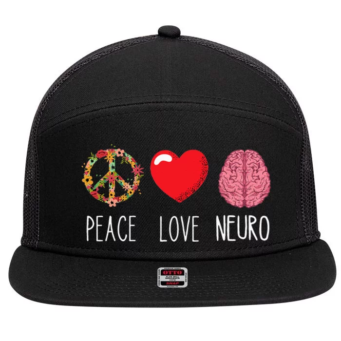 Neuro Nurse Love Peace Neuroscience Brain Nursing Lover 7 Panel Mesh Trucker Snapback Hat