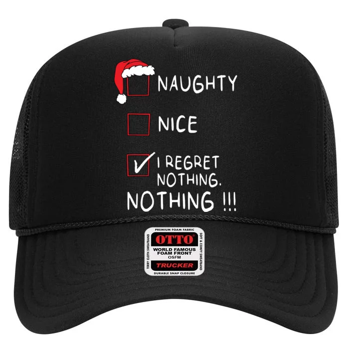 Naughty Nice List I Regret Nothing Xmas Women Christmas High Crown Mesh Trucker Hat