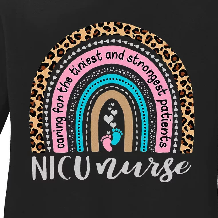 NICU Nurse Leopard Rainbow Neonatal ICU Nurse Practitioner Ladies Long Sleeve Shirt