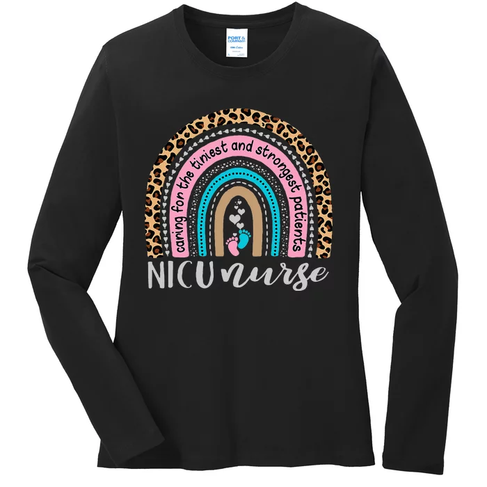 NICU Nurse Leopard Rainbow Neonatal ICU Nurse Practitioner Ladies Long Sleeve Shirt