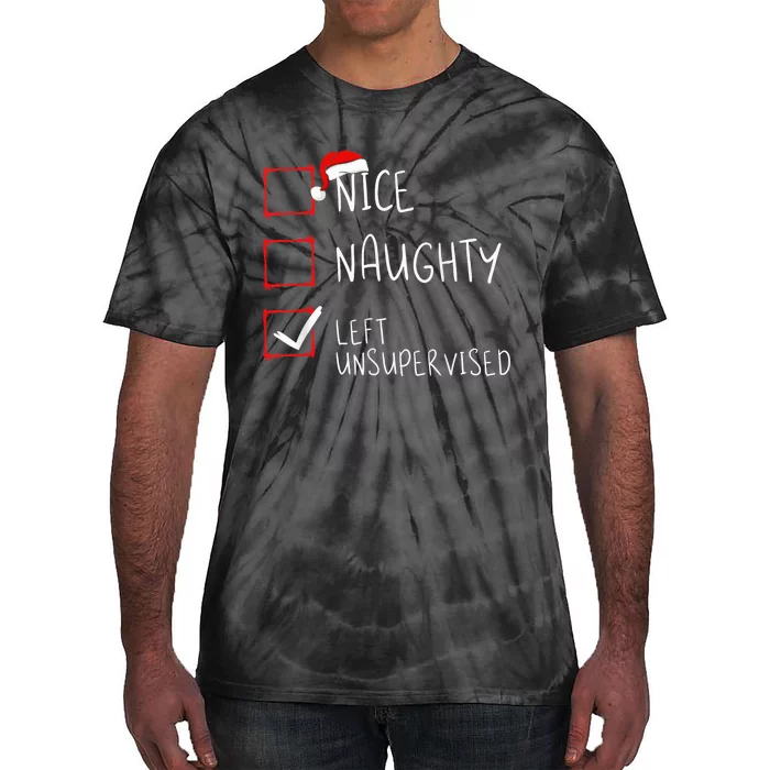 Nice Naughty Left Unsupervised Christmas List Santa Claus Tie-Dye T-Shirt