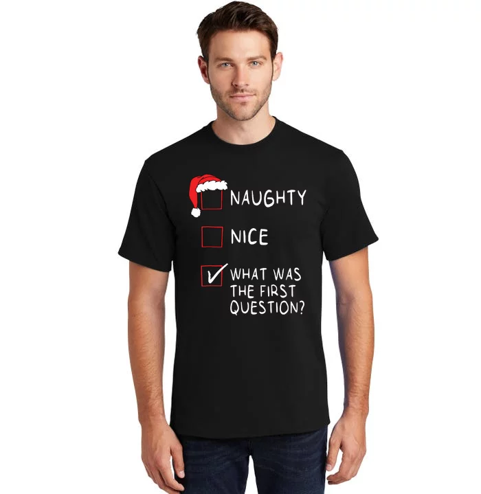 Naughty Nice List What Was The Question Women Christmas Tall T-Shirt