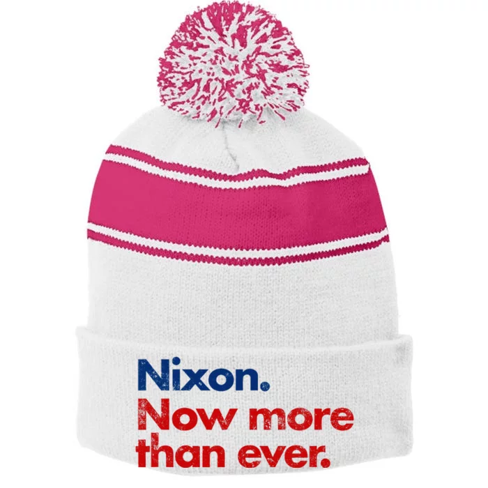 Nixon Now More Than Ever Vintage Style Distressed Stripe Pom Pom Beanie