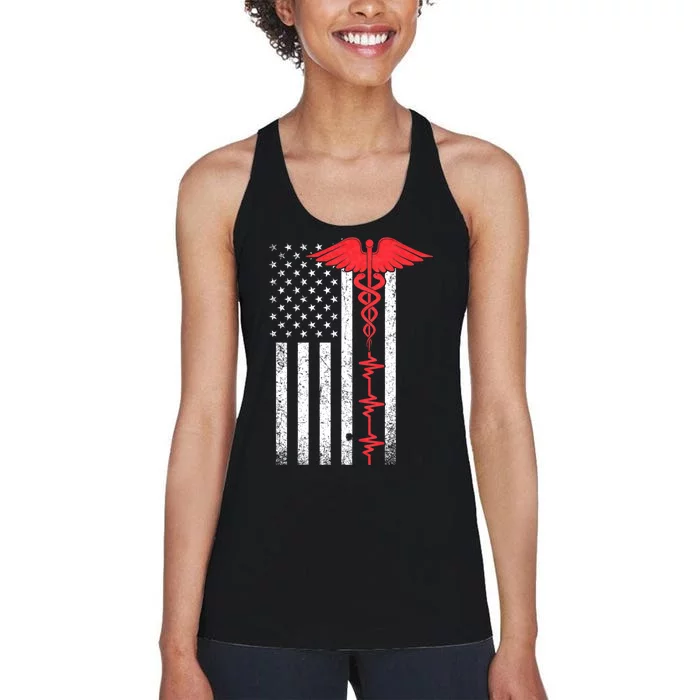 Nurse Nursing Medicine Student Thin Red Line Usa Flag Nurse Women's Racerback Tank