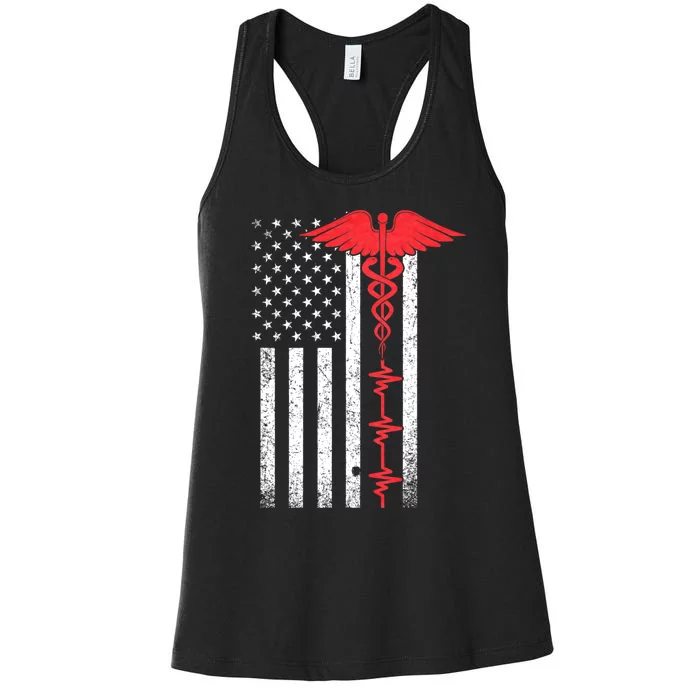 Nurse Nursing Medicine Student Thin Red Line Usa Flag Nurse Women's Racerback Tank